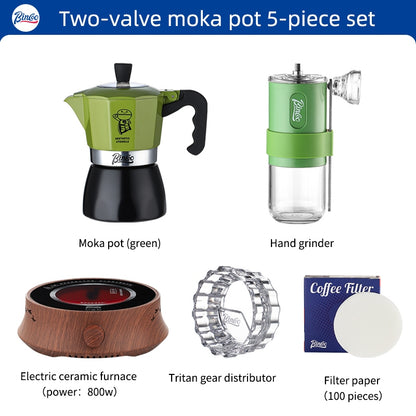 BINCOO Moka Pot with Electric Ceramic Stove Household Small Espresso Coffee Grinder Set for Office Outdoor 2Cups
