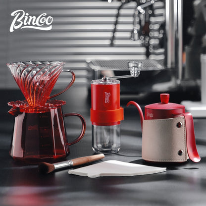 BINCOO Hand-brewed Coffee Pot Set Glass Sharing Pot with Filter Cup V60 Manual Coffee Grinder Coffee Utensil Set 500ML/700ML