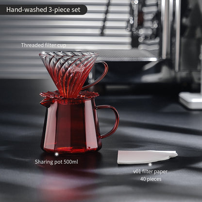 BINCOO Hand-brewed Coffee Pot Set Glass Sharing Pot with Filter Cup V60 Manual Coffee Grinder Coffee Utensil Set 500ML/700ML
