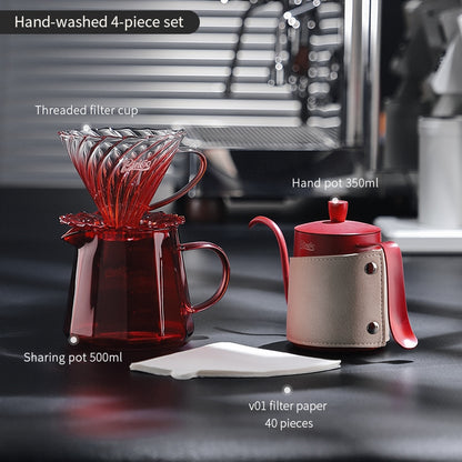 BINCOO Hand-brewed Coffee Pot Set Glass Sharing Pot with Filter Cup V60 Manual Coffee Grinder Coffee Utensil Set 500ML/700ML