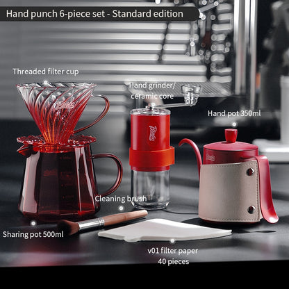 BINCOO Hand-brewed Coffee Pot Set Glass Sharing Pot with Filter Cup V60 Manual Coffee Grinder Coffee Utensil Set 500ML/700ML