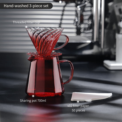 BINCOO Hand-brewed Coffee Pot Set Glass Sharing Pot with Filter Cup V60 Manual Coffee Grinder Coffee Utensil Set 500ML/700ML