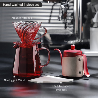 BINCOO Hand-brewed Coffee Pot Set Glass Sharing Pot with Filter Cup V60 Manual Coffee Grinder Coffee Utensil Set 500ML/700ML