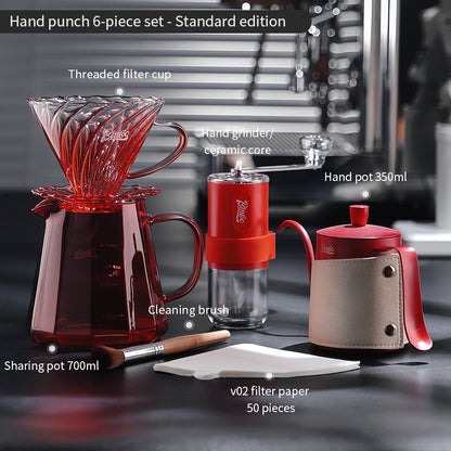 BINCOO Hand-brewed Coffee Pot Set Glass Sharing Pot with Filter Cup V60 Manual Coffee Grinder Coffee Utensil Set 500ML/700ML