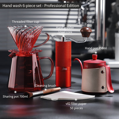 BINCOO Hand-brewed Coffee Pot Set Glass Sharing Pot with Filter Cup V60 Manual Coffee Grinder Coffee Utensil Set 500ML/700ML