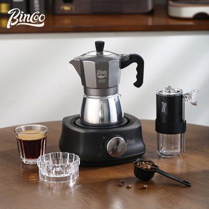 BINCOO Double-valve Moka Pot with Electric Stove Coffee Pot Household Small Manual Grinder Italian Coffee Set for Office Outdoor 2Cups