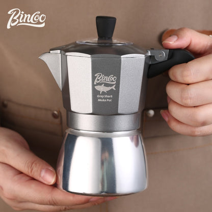 BINCOO Double-valve Moka Pot with Electric Stove Coffee Pot Household Small Manual Grinder Italian Coffee Set for Office Outdoor 2Cups