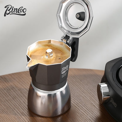 BINCOO Double-valve Moka Pot with Electric Stove Coffee Pot Household Small Manual Grinder Italian Coffee Set for Office Outdoor 2Cups