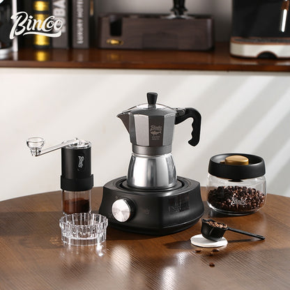 BINCOO Double-valve Moka Pot with Electric Stove Coffee Pot Household Small Manual Grinder Italian Coffee Set for Office Outdoor 2Cups