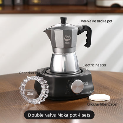 BINCOO Double-valve Moka Pot with Electric Stove Coffee Pot Household Small Manual Grinder Italian Coffee Set for Office Outdoor 2Cups