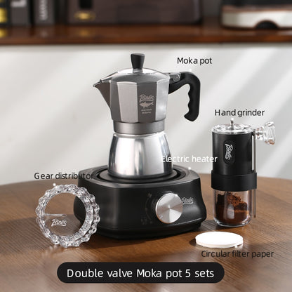 BINCOO Double-valve Moka Pot with Electric Stove Coffee Pot Household Small Manual Grinder Italian Coffee Set for Office Outdoor 2Cups