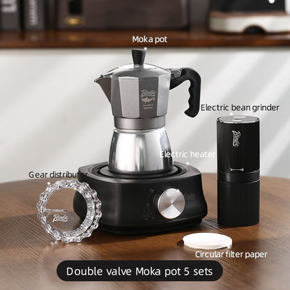BINCOO Double-valve Moka Pot with Electric Stove Coffee Pot Household Small Manual Grinder Italian Coffee Set for Office Outdoor 2Cups