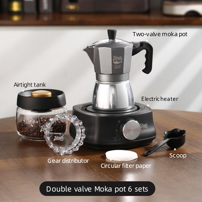 BINCOO Double-valve Moka Pot with Electric Stove Coffee Pot Household Small Manual Grinder Italian Coffee Set for Office Outdoor 2Cups