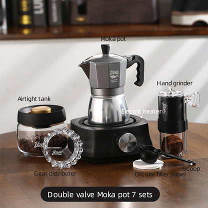 BINCOO Double-valve Moka Pot with Electric Stove Coffee Pot Household Small Manual Grinder Italian Coffee Set for Office Outdoor 2Cups