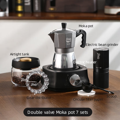 BINCOO Double-valve Moka Pot with Electric Stove Coffee Pot Household Small Manual Grinder Italian Coffee Set for Office Outdoor 2Cups