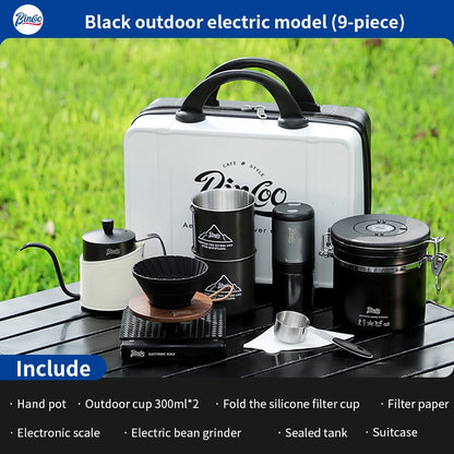 BINCOO Coffee Suitcase Hand-brewed Coffee Set Coffee Grinder Coffee Machine Set Portable Storage Box  for Outdoor Travel