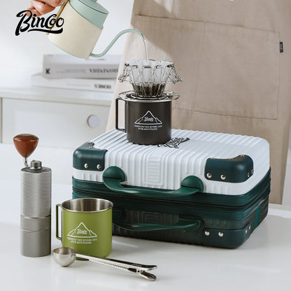 BINCOO Coffee Suitcase Hand-brewed Coffee Storage Bag Moka Pot Grinder Storage Bag Portable and Large Capacity for Outdoor Camping Travel