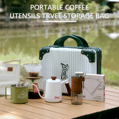 BINCOO Coffee Suitcase Hand-brewed Coffee Storage Bag Moka Pot Grinder Storage Bag Portable and Large Capacity for Outdoor Camping Travel