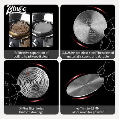 BINCOO Coffee Secondary Water Distribution Network Stainless Steel Espresso Handle Extraction Filter Coffee Equipment 51MM/58MM