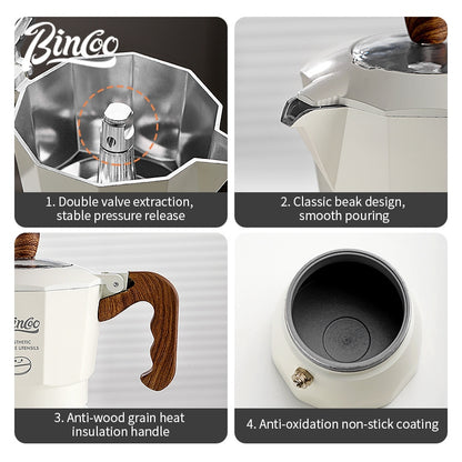 BINCOO Double-valve Moka Pot Household Small Coffee Pot Espresso Machine Set Coffee Utensils 2Cups