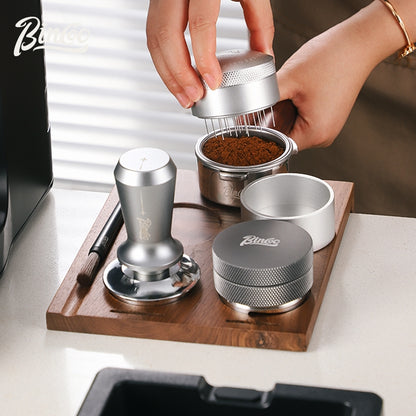 BINCOO Walnut Coffee Work Board Powder Press Base Set Coffee Machine Handle Filling Cloth Powder Storage Base 51MM/58MM