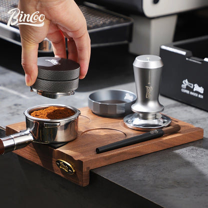BINCOO Walnut Coffee Work Board Powder Press Base Set Coffee Machine Handle Filling Cloth Powder Storage Base 51MM/58MM