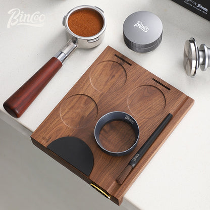 BINCOO Walnut Coffee Work Board Powder Press Base Set Coffee Machine Handle Filling Cloth Powder Storage Base 51MM/58MM