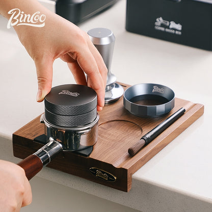 BINCOO Walnut Coffee Work Board Powder Press Base Set Coffee Machine Handle Filling Cloth Powder Storage Base 51MM/58MM