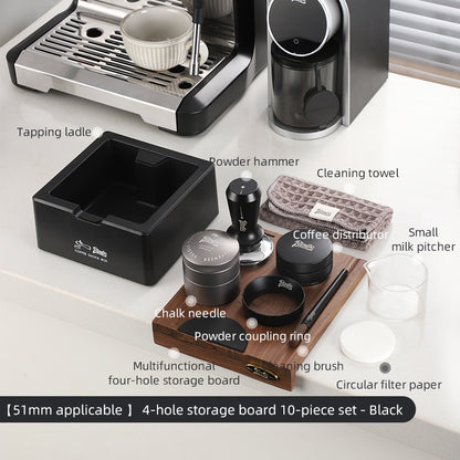 BINCOO Walnut Coffee Work Board Powder Press Base Set Coffee Machine Handle Filling Cloth Powder Storage Base 51MM/58MM