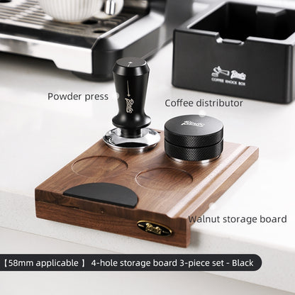 BINCOO Walnut Coffee Work Board Powder Press Base Set Coffee Machine Handle Filling Cloth Powder Storage Base 51MM/58MM