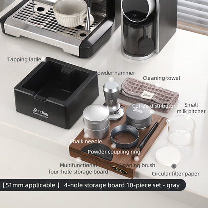 BINCOO Walnut Coffee Work Board Powder Press Base Set Coffee Machine Handle Filling Cloth Powder Storage Base 51MM/58MM