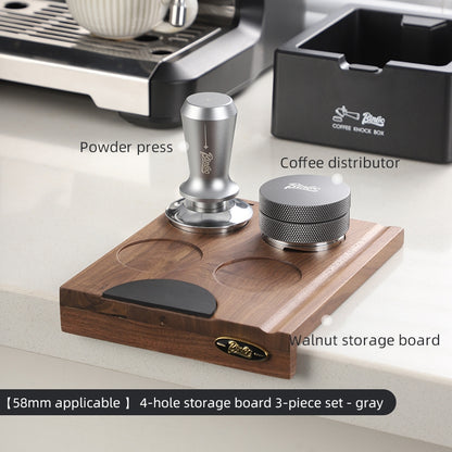 BINCOO Walnut Coffee Work Board Powder Press Base Set Coffee Machine Handle Filling Cloth Powder Storage Base 51MM/58MM