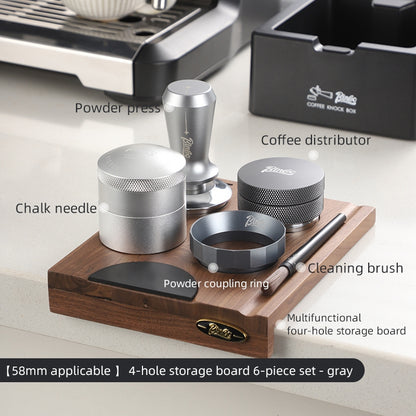 BINCOO Walnut Coffee Work Board Powder Press Base Set Coffee Machine Handle Filling Cloth Powder Storage Base 51MM/58MM