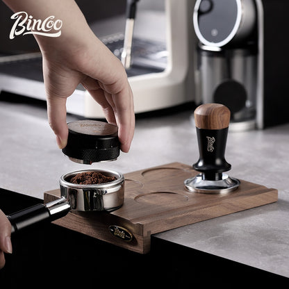 BINCOO Coffee Press Powder Cloth Holder Set Walnut Multi-Purpose Powder Press Base Coffee Handle Filling Powder Cloth Organiser Board 51MM/58MM