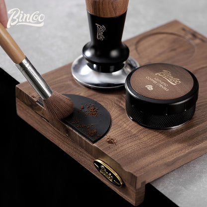 BINCOO Coffee Press Powder Cloth Holder Set Walnut Multi-Purpose Powder Press Base Coffee Handle Filling Powder Cloth Organiser Board 51MM/58MM