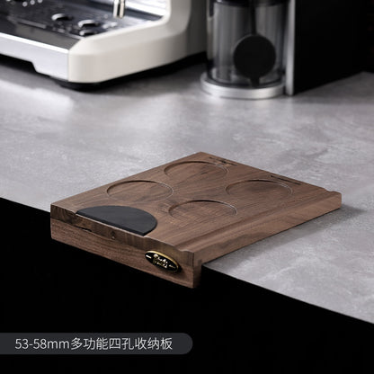 BINCOO Coffee Press Powder Cloth Holder Set Walnut Multi-Purpose Powder Press Base Coffee Handle Filling Powder Cloth Organiser Board 51MM/58MM