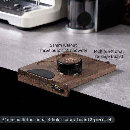 BINCOO Coffee Press Powder Cloth Holder Set Walnut Multi-Purpose Powder Press Base Coffee Handle Filling Powder Cloth Organiser Board 51MM/58MM