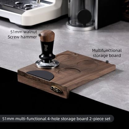 BINCOO Coffee Press Powder Cloth Holder Set Walnut Multi-Purpose Powder Press Base Coffee Handle Filling Powder Cloth Organiser Board 51MM/58MM