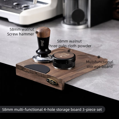BINCOO Coffee Press Powder Cloth Holder Set Walnut Multi-Purpose Powder Press Base Coffee Handle Filling Powder Cloth Organiser Board 51MM/58MM