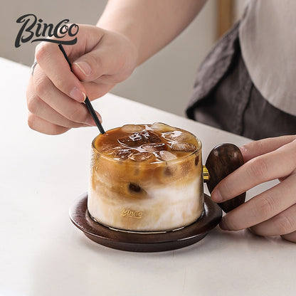 BINCOO Glass Coffee Cup and Saucer Set Italian Coffee Latte Art Cup  Afternoon Tea Cup for Home and Office 250ML