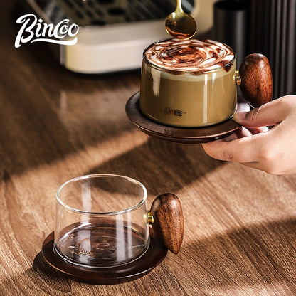 BINCOO Glass Coffee Cup and Saucer Set Italian Coffee Latte Art Cup  Afternoon Tea Cup for Home and Office 250ML
