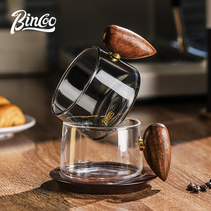 BINCOO Glass Coffee Cup and Saucer Set Italian Coffee Latte Art Cup  Afternoon Tea Cup for Home and Office 250ML