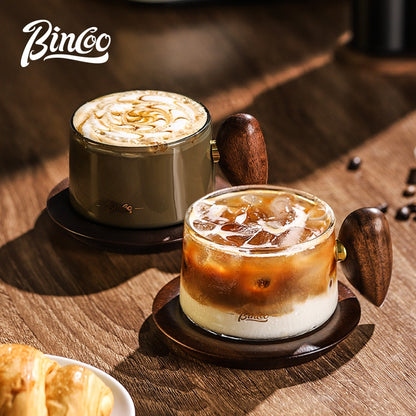 BINCOO Glass Coffee Cup and Saucer Set Italian Coffee Latte Art Cup  Afternoon Tea Cup for Home and Office 250ML