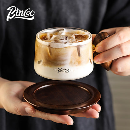 BINCOO Glass Coffee Cup and Saucer Set Italian Coffee Latte Art Cup  Afternoon Tea Cup for Home and Office 250ML