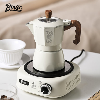 BINCOO Double Valve Moka Pot Household Italian Electric Ceramic Stove Coffee Pot Portable Small Coffee Machine Set 2Cups 4Cups