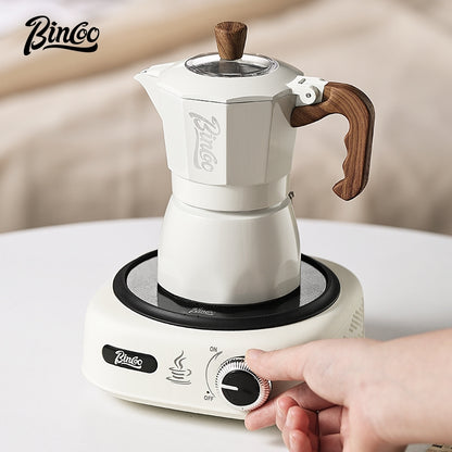BINCOO Double Valve Moka Pot Household Italian Electric Ceramic Stove Coffee Pot Portable Small Coffee Machine Set 2Cups 4Cups
