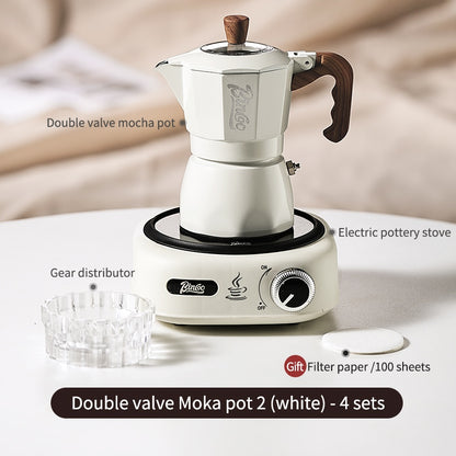 BINCOO Double Valve Moka Pot Household Italian Electric Ceramic Stove Coffee Pot Portable Small Coffee Machine Set 2Cups 4Cups
