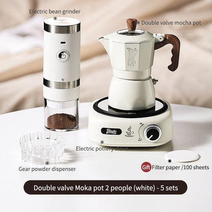 BINCOO Double Valve Moka Pot Household Italian Electric Ceramic Stove Coffee Pot Portable Small Coffee Machine Set 2Cups 4Cups