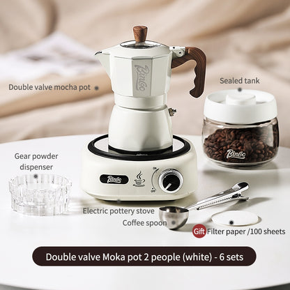 BINCOO Double Valve Moka Pot Household Italian Electric Ceramic Stove Coffee Pot Portable Small Coffee Machine Set 2Cups 4Cups