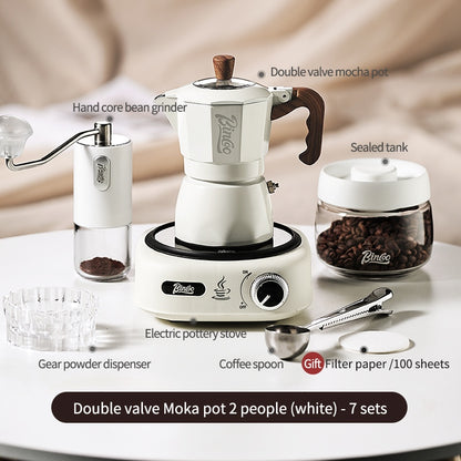 BINCOO Double Valve Moka Pot Household Italian Electric Ceramic Stove Coffee Pot Portable Small Coffee Machine Set 2Cups 4Cups
